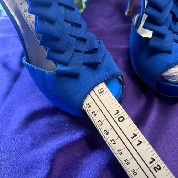 πKate Preston Beautiful Royal Blue 5" Satin Sandals Open Toe and Zipper - Picture 8 of 14